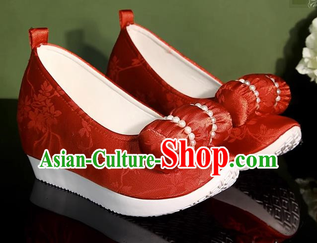 Antique Shoes Small Pillow Cloud Head Shoes Climbing Cloud Shoes Hanfu Shoes Increasing Height Cloud Head Bead Flowers