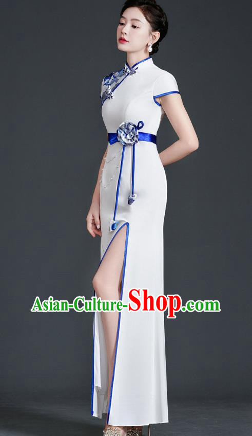 Chinese Design High End Improved Cheongsam Evening Dress Retro Temperament Stage Model Catwalk Costume