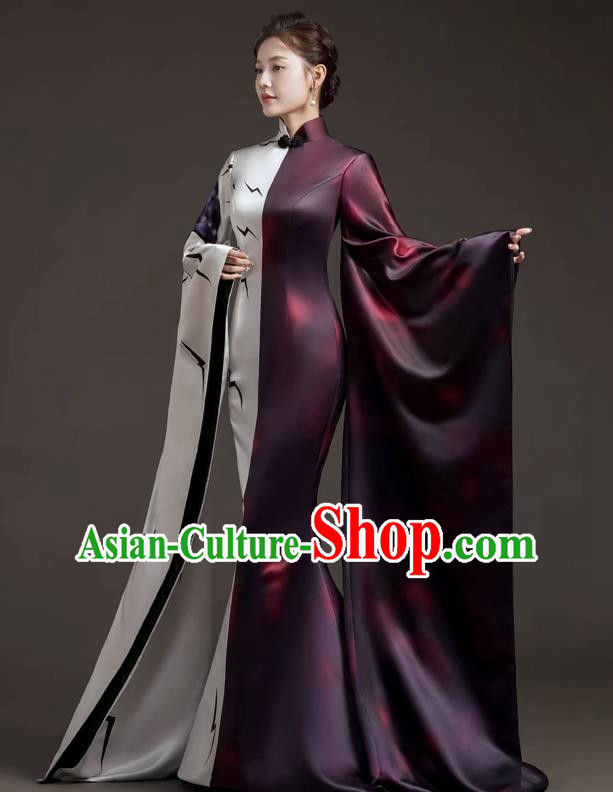 Chinese Design High End Catwalk Costume Model Exaggerated Big Sleeve Host Dress Mermaid