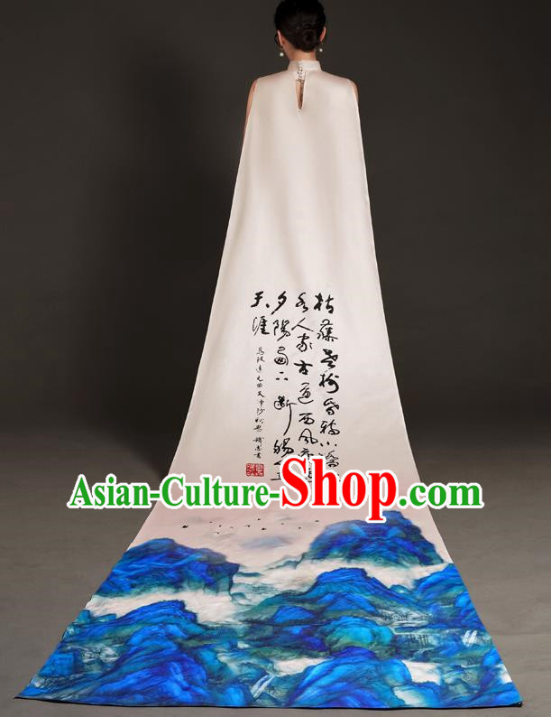 Chinese Design High End Long Tailed Performance Costume Art Test Host Fishtail Dress A Thousand Miles Of Rivers And Mountains Catwalk