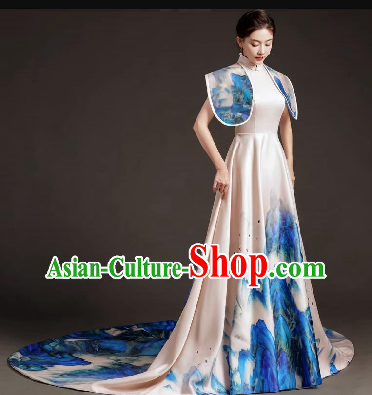 China Fashion High End Dress Skirt With A Thousand Miles Of Rivers And Mountains Trailing Tail Long Art Archaeological Kite Dress Female Performance Costume Stage Catwalk