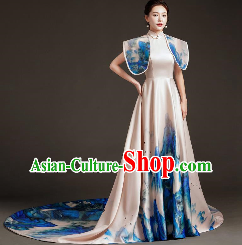 China Fashion High End Dress Skirt With A Thousand Miles Of Rivers And Mountains Trailing Tail Long Art Archaeological Kite Dress Female Performance Costume Stage Catwalk