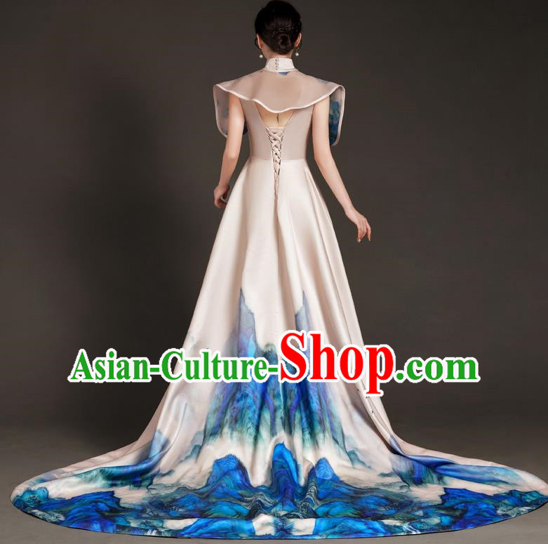 China Fashion High End Dress Skirt With A Thousand Miles Of Rivers And Mountains Trailing Tail Long Art Archaeological Kite Dress Female Performance Costume Stage Catwalk