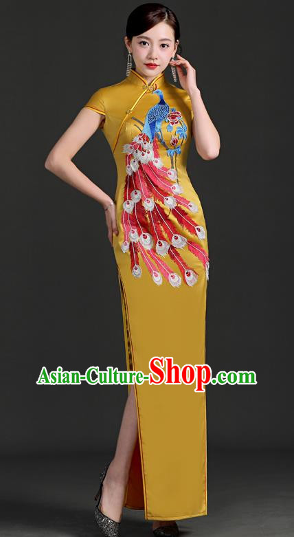 Chinese Design Improved Cheongsam Retro Model Team Catwalk Costumes Slim Cheongsam Embroidery