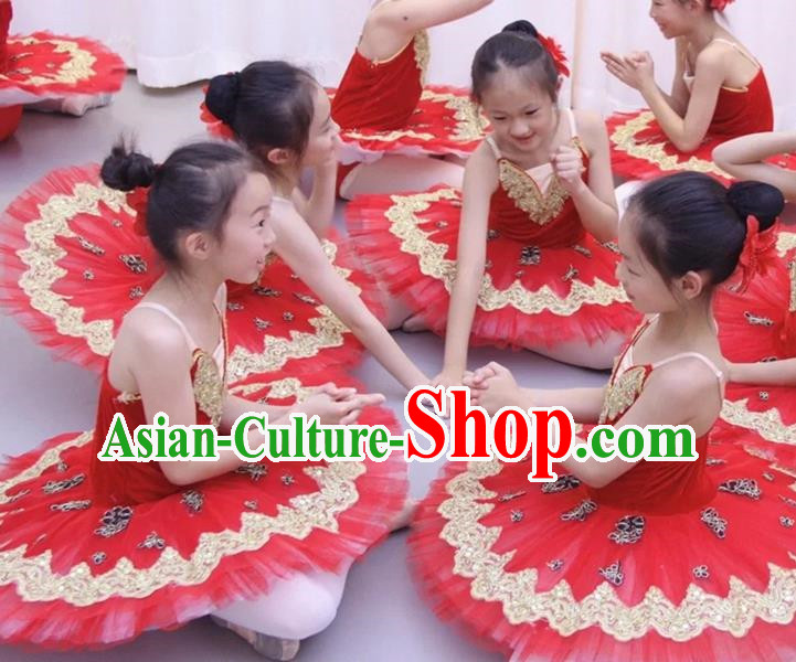 Children Ballet Skirt Tutu Red Girl Professional Little Swan Pettiskirt Performance Costume Swan Lake Performance Costume