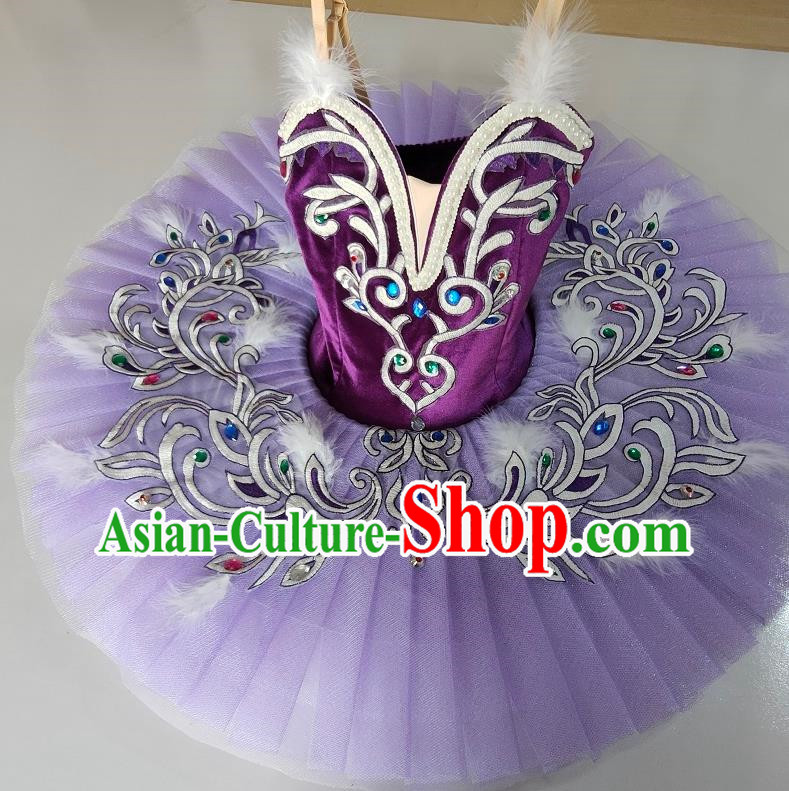 Purple Ballet Tutu Skirt Children Competition Children Little Swan Tutu Skirt Girls Professional Swan Lake Costumes