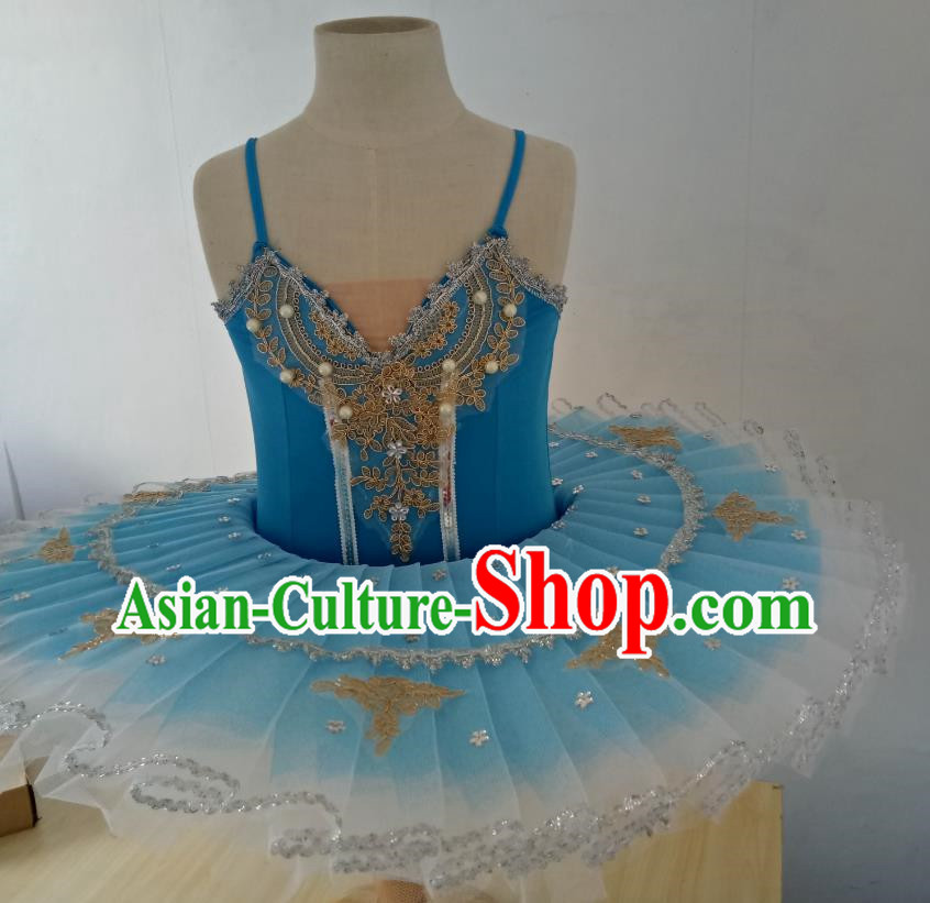 Blue Ballet Skirt Children Fluffy Little Swan Dance Tutu Skirt Swan Lake Sling Gauze Skirt Performance Costume