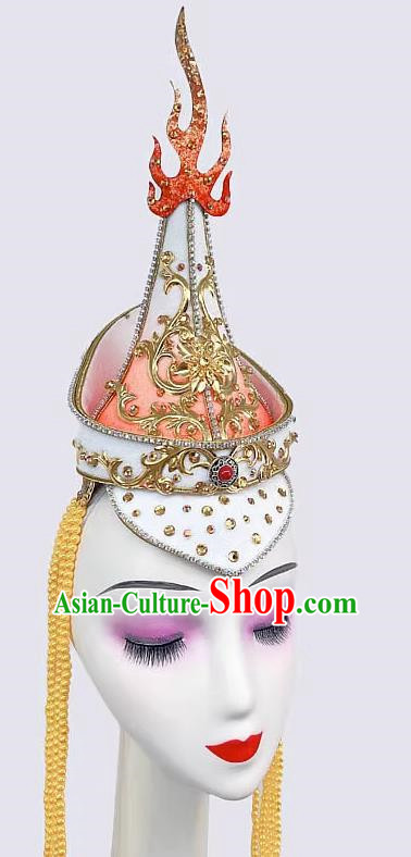 Mongolian Hat Dance Headdress Hair Accessories Hand Wearing Beads Orange Performance Headdress National Dance Headdress Art Test