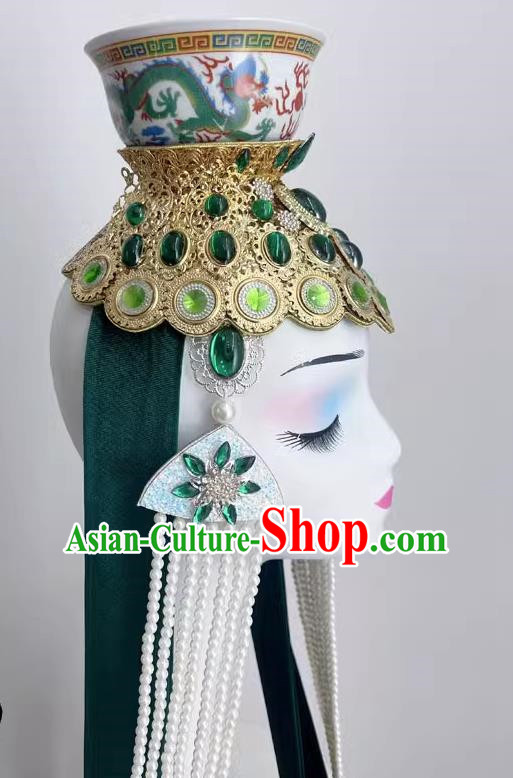Mongolian Hair Band Tassel Style Art Test National Top Bowl Dance Children Dance Hair Accessories Top Bowl Hat With Rack Top Bowl Headdress
