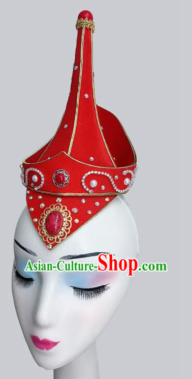 Mongolian Dance Hair Band Headdress Art Examination Performance Stage Accessories National Wind Red Hair Accessories High Hat