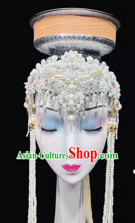 Mongolian Dance Top Bowl Dance Headdress Handmade Beaded Long Tassel Top Bowl Shape Dance Headdress