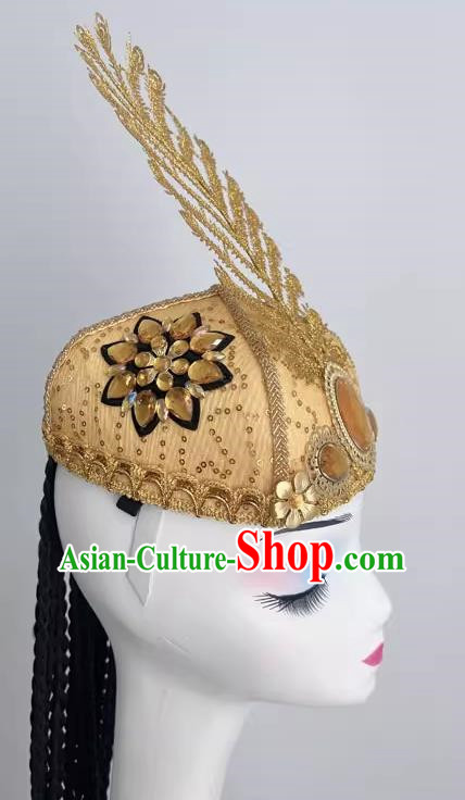 Xinjiang Uyghur Dance Performance Hat Golden Feather Minority Dance Performance Headdress