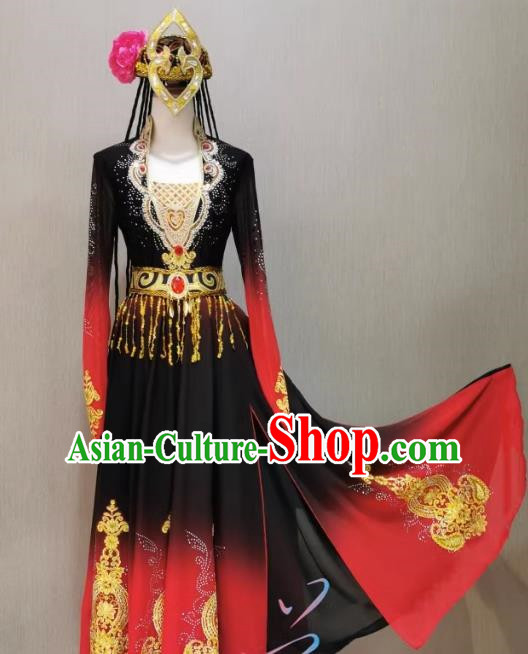 Xinjiang Uyghur Dance Performance Costume Red Gradient Art Examination Minority Wind Swing Skirt