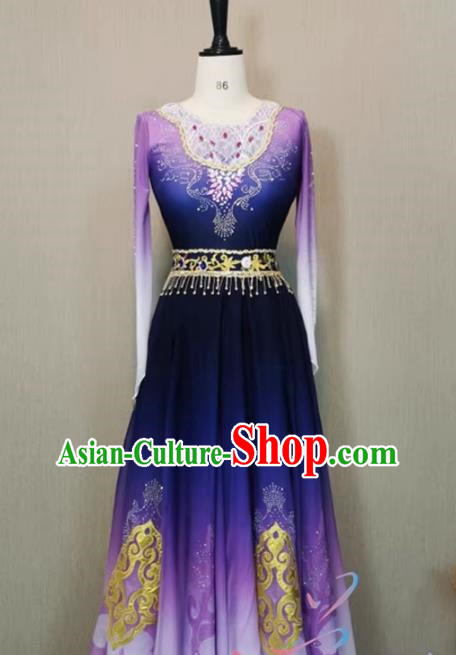 Uighur Dance Performance Costume Purple Gradient Xinjiang Dance Ethnic Style Adult Art Test Big Swing Skirt