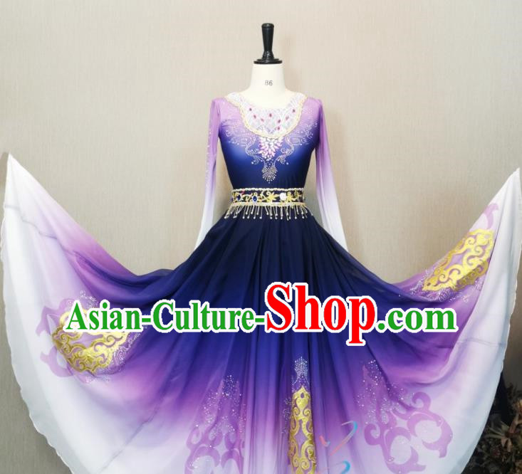 Uighur Dance Performance Costume Purple Gradient Xinjiang Dance Ethnic Style Adult Art Test Big Swing Skirt