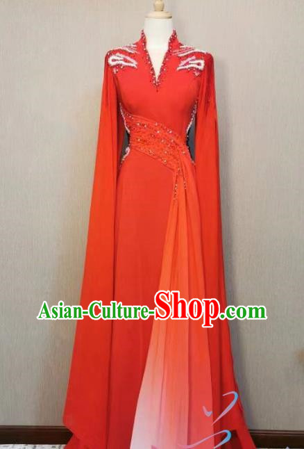 Red Gradient Beaded Slim A Line Dress Art Examination Elegant Bel Canto Folk Song Solo Dress