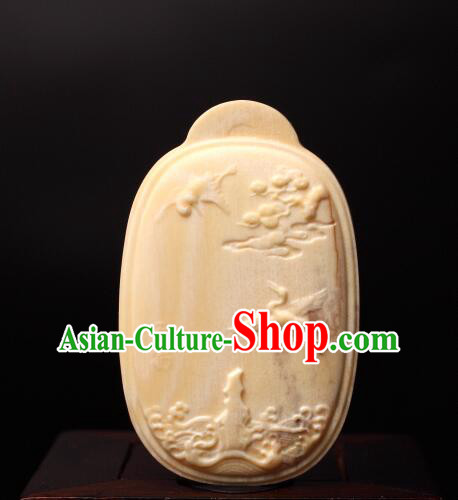 Chinese Microscopic Carving Ivory Sculpture Pine Crane Longevity Pendant