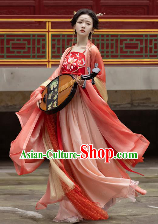 Tang Dynasty Embroidered Costumes Traditional Woman Hanfu China Ancient Royal Princess Red Dresses
