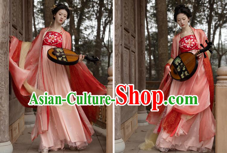 Tang Dynasty Embroidered Costumes Traditional Woman Hanfu China Ancient Royal Princess Red Dresses