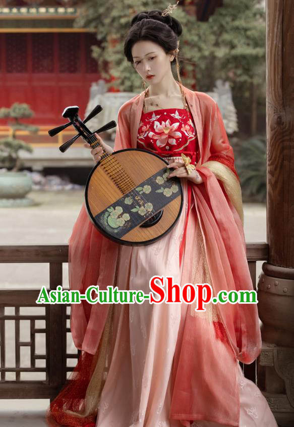 Tang Dynasty Embroidered Costumes Traditional Woman Hanfu China Ancient Royal Princess Red Dresses