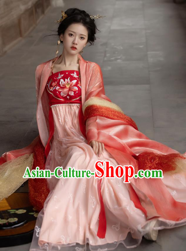 Tang Dynasty Embroidered Costumes Traditional Woman Hanfu China Ancient Royal Princess Red Dresses