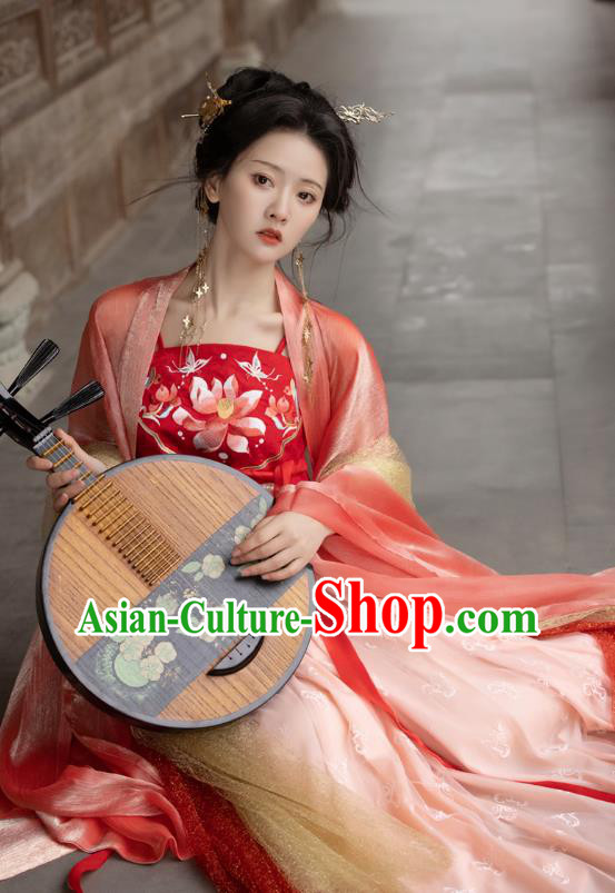 Tang Dynasty Embroidered Costumes Traditional Woman Hanfu China Ancient Royal Princess Red Dresses