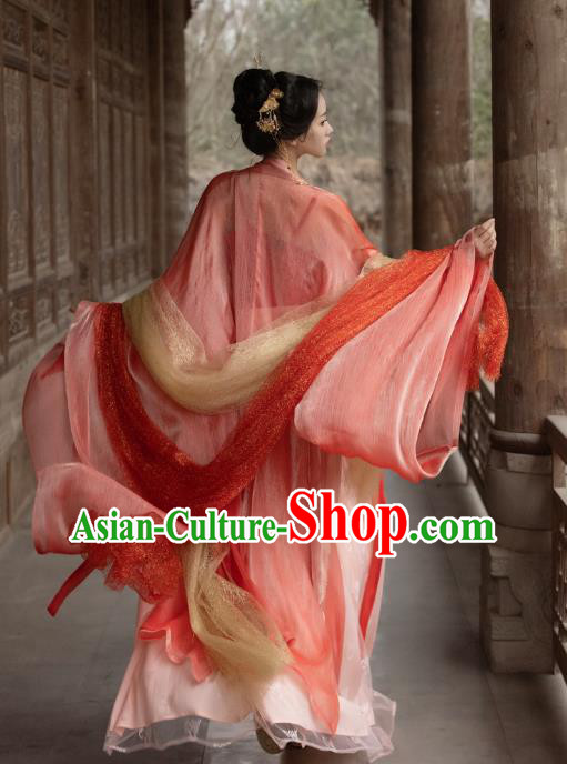Tang Dynasty Embroidered Costumes Traditional Woman Hanfu China Ancient Royal Princess Red Dresses