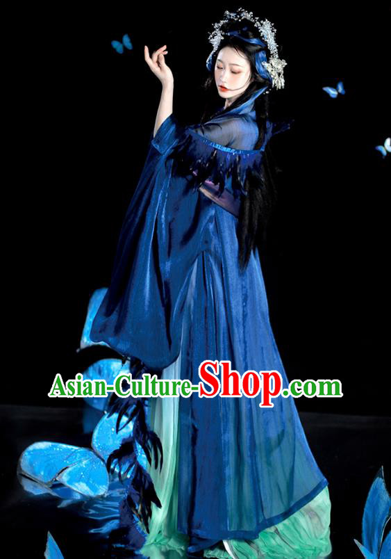 Traditional Woman Blue Hanfu China Ancient Princess Hezi Dress Tang Dynasty Young Lady Costumes