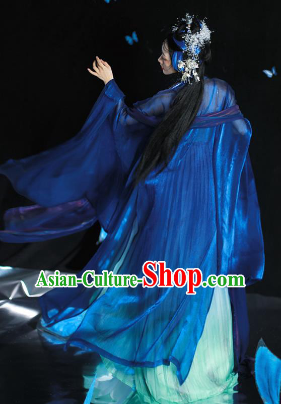 Traditional Woman Blue Hanfu China Ancient Princess Hezi Dress Tang Dynasty Young Lady Costumes