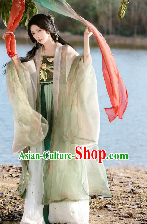 Traditional Woman Hanfu China Ancient Royal Princess Green Dresses Tang Dynasty Embroidered Costumes