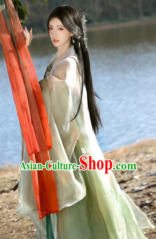Traditional Woman Hanfu China Ancient Royal Princess Green Dresses Tang Dynasty Embroidered Costumes