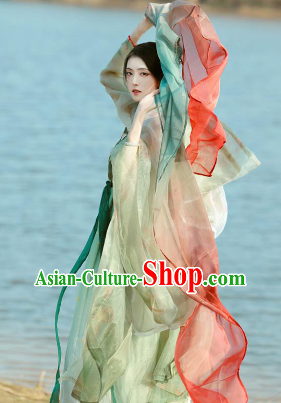 Traditional Woman Hanfu China Ancient Royal Princess Green Dresses Tang Dynasty Embroidered Costumes