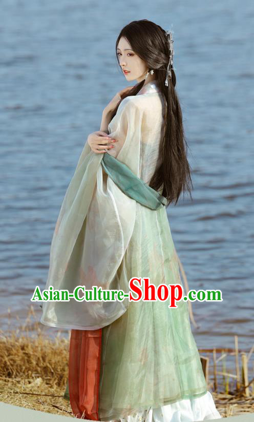 Traditional Woman Hanfu China Ancient Royal Princess Green Dresses Tang Dynasty Embroidered Costumes
