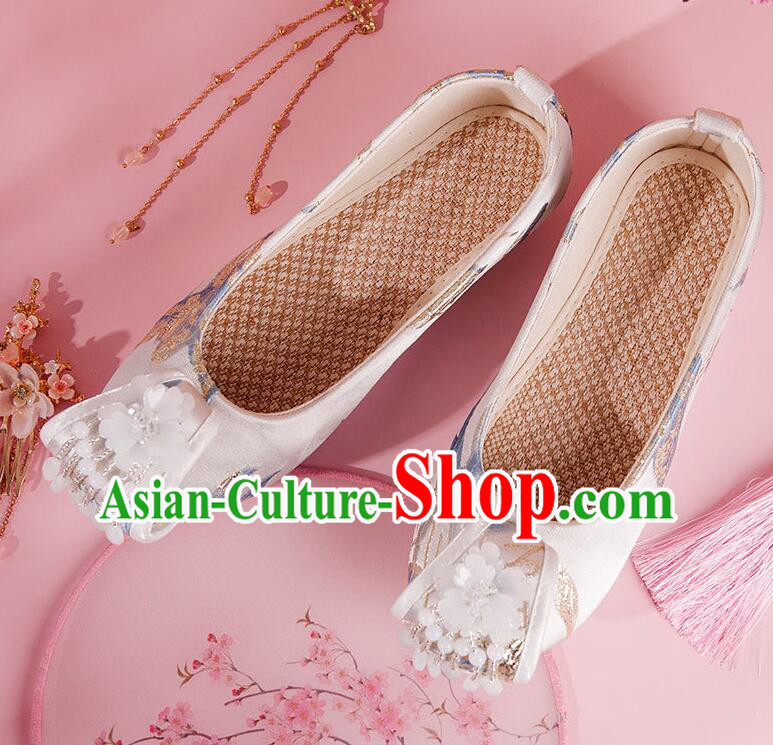 Ancient Chinese Princess Shoes Traditional Satin Shoes Tang Dynasty Hanfu Shoes