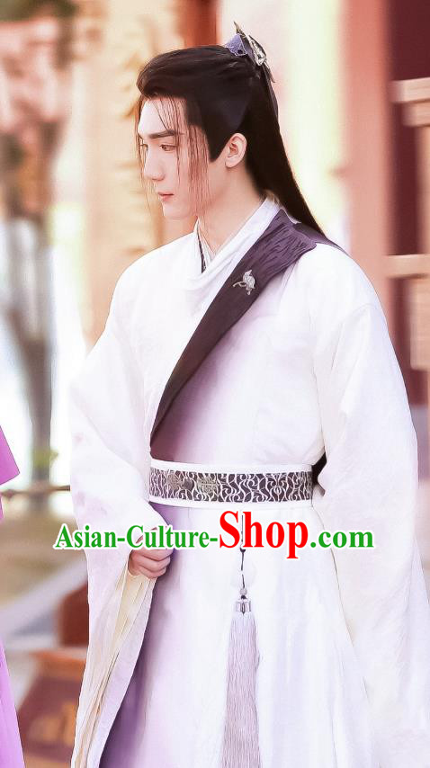China Ancient Handsome Childe Costumes TV Series Ms Cupid In Love God Chu Ye White Clothing