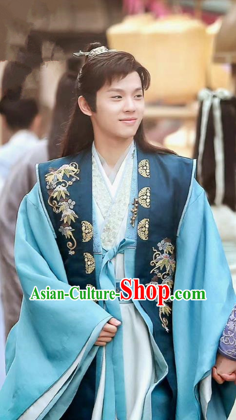 China Ancient Young Childe Costumes TV Series Ms Cupid In Love Old Immortal Li Fu Blue Clothing