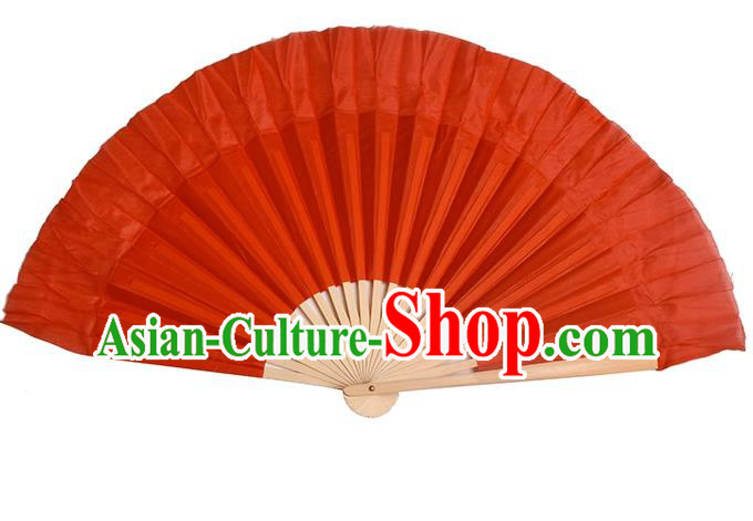 China Dance Contest Red Ribbon Fan Classical Dance Silk Fan Handmade Dancing Fan