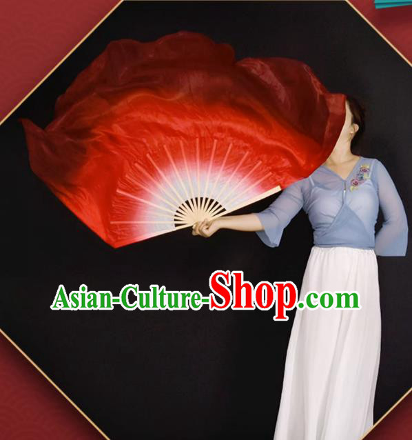 China Dance Contest Long Ribbon Fan Classical Dance Wan Jiang Pure Silk Fan Handmade Wine Red Dancing Fan