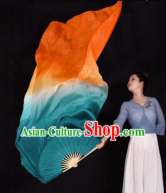 China Classical Dance Folding Fan Handmade Pure Silk Fan Dance Contest Long Ribbon Fan