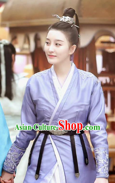 China TV Series Ms Cupid In Love Female Constable Jing Clothing Ancient Swordswoman Costumes Traditional Hanfu Lilac Dress