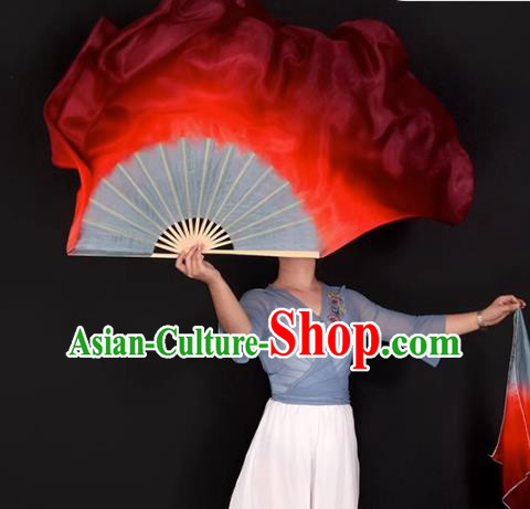 China Handmade Red Ribbon Fan Classical Dance Fan Jiaozhou Yangko Dance Jiu Er Silk Fan