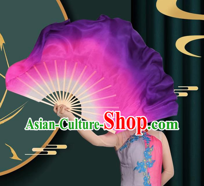 China Taoli Cup Dance Competition Pure Silk Fan Handmade Gradient Pink to Purple Fan Classical Dance Fan