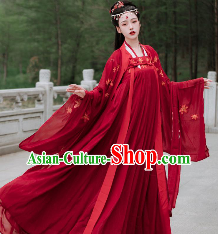 China Traditional Wedding Hanfu Tang Dynasty Young Lady Clothing Ancient Bride Red Costumes