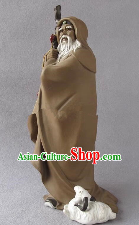 Chinese Shi Wan Ceramics Su Wu Feeding Sheep Handmade Historic Figure Statue