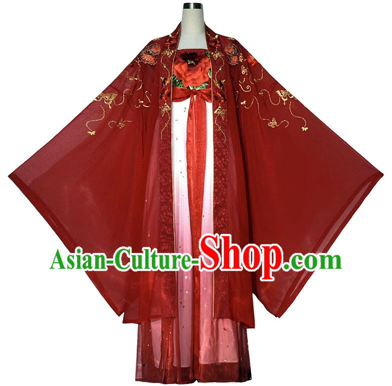 China Tang Dynasty Court Empress Costumes Ancient Goddess Red Dress Clothing