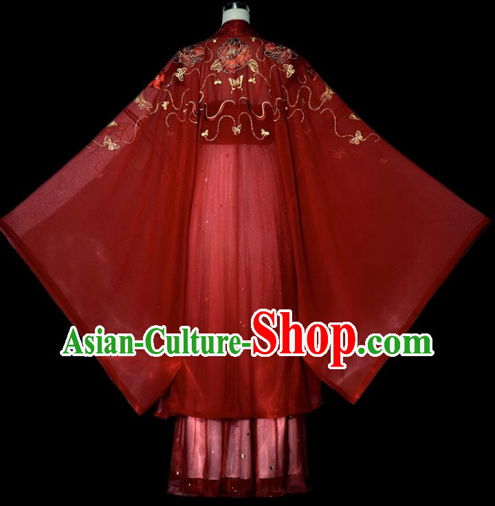 China Tang Dynasty Court Empress Costumes Ancient Goddess Red Dress Clothing