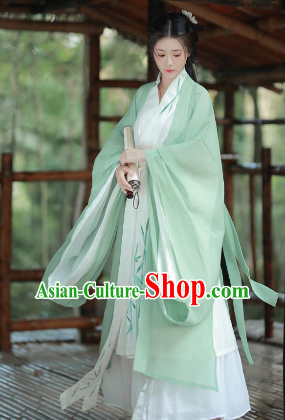 China Ancient Noble Woman Green Dress Clothing Wei Jin Dynasty Young Lady Costumes