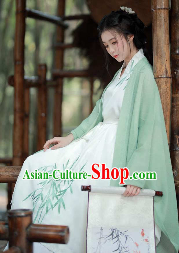 China Ancient Noble Woman Green Dress Clothing Wei Jin Dynasty Young Lady Costumes