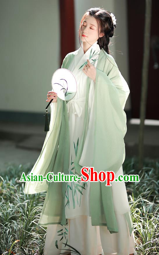 China Ancient Noble Woman Green Dress Clothing Wei Jin Dynasty Young Lady Costumes