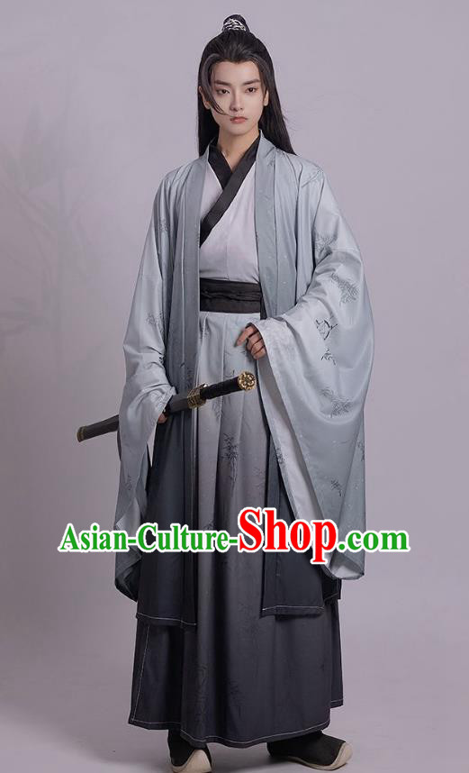 China Male Hanfu Jin Dynasty Young Childe Clothing Ancient Swordsman Printing Costumes